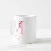 Modern rosa Anfänglich Chic Red Bow Girly Monogram Kaffeetasse (Vorderseite Links)