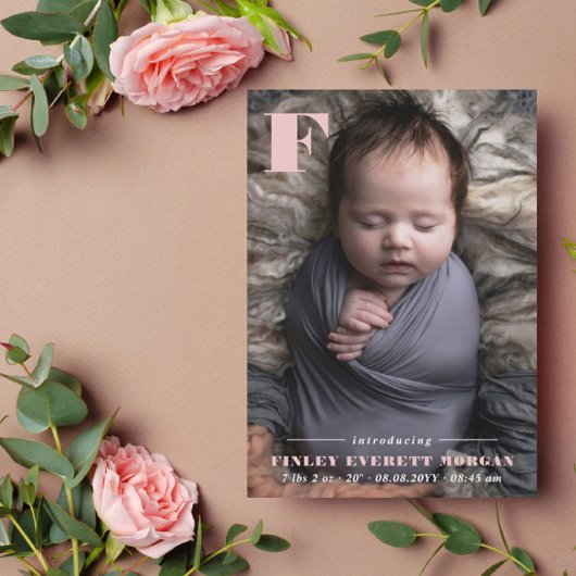 Modern rosa Anfänglich Einführung des neuen Baby-F Ankündigung