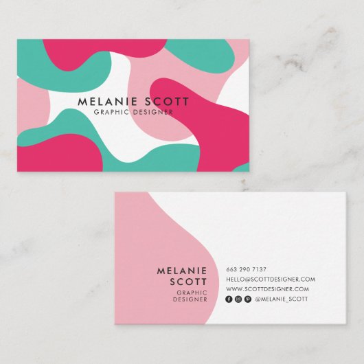 Modern rosa aquamarines abstraktes Muster minimali Visitenkarte (Vorne/Hinten)