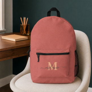 Modern rosa, benutzerdefinierter Monogramm-Name Bedruckter Rucksack
