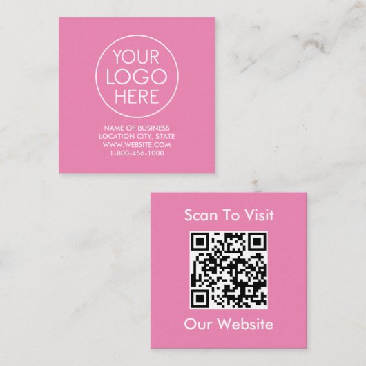 Modern rosa, benutzerdefiniertes Logo und QR-Code- Quadratische Visitenkarte (Vorne/Hinten)