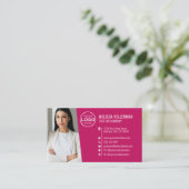 Modern rosa Berufliches QR-Foto-Logo Visitenkarte (Stehend Vorderseite)