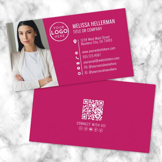 Modern rosa Berufliches QR-Foto-Logo Visitenkarte
