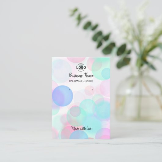 Modern rosa blaue Bläschen Ohrringe Display Card Visitenkarte (Stehend Vorderseite)