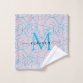 Modern rosa blaue florale Monogramm Name Design Badhandtuch Set (Waschlappen)