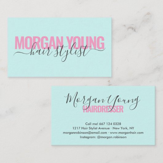 Modern rosa blaue Haarstylist-Signatur Visitenkarte (Vorne/Hinten)