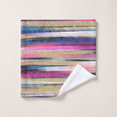 Modern rosa Blauer Glitzer Pinselstriche Farbe Far Badhandtuch Set (Waschlappen)