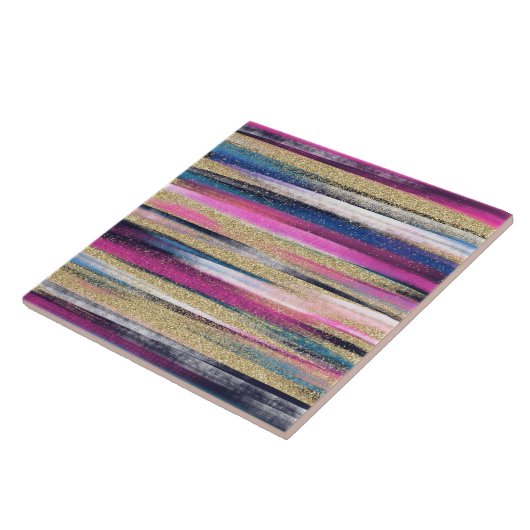 Modern rosa Blauer Glitzer Pinselstriche Farbe Far Fliese (Seite)