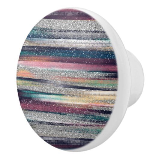 Modern rosa Blauer Glitzer Pinselstriche Farbe Far Keramikknauf (Rechts)