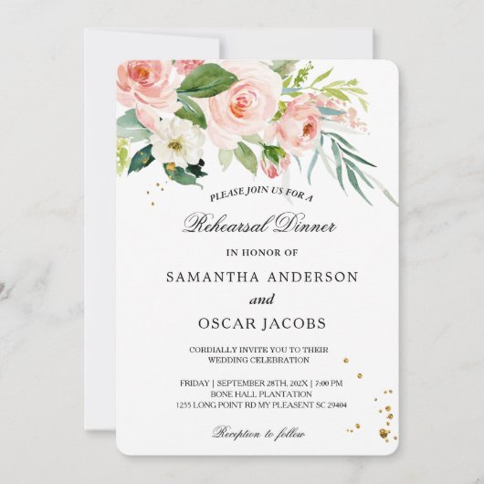 Modern rosa Blume & Blätter Einladung (Vorderseite)