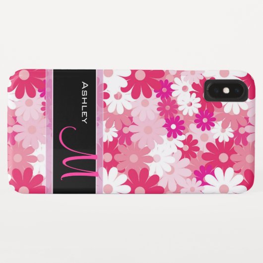 Modern rosa Blumenmuster Daisy Blume Monogramm Case-Mate iPhone Hülle (Rückseite (Horizontal))