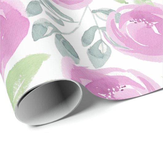 Modern rosa Blumenmuster Geschenkpapier (Rolleneckpunkt)