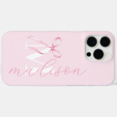Modern rosa Bow Initial Monogram Case-Mate iPhone Hülle (Rückseite (Horizontal))