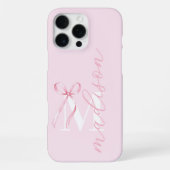 Modern rosa Bow Initial Monogram iPhone Hülle (Rückseite)