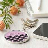 Modern rosa Buffalo Karierter Karo Schlüsselanhänger (Seite)