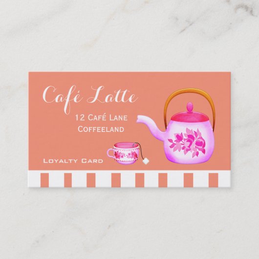 Modern rosa Café Loyalty Card für Kaffee Visitenkarte (Vorderseite)