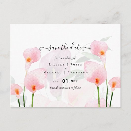 Modern rosa Calla Lily Wedding Rett Date QR Code Postkarte (Vorderseite)