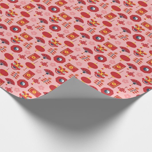 Modern rosa Chinesische Neujahrssymbole Geschenkpapier (Ecke)