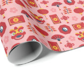 Modern rosa Chinesische Neujahrssymbole Geschenkpapier (Rolleneckpunkt)