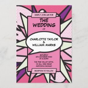 Modern rosa Comic Buch Hochzeitsreise Einladung