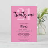 Modern rosa Elegant 21. Geburtstag Einladung (Stehend Vorderseite)
