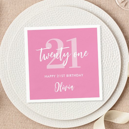 Modern rosa Elegant 21. Geburtstag Serviette