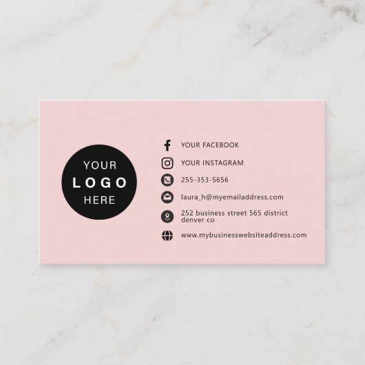 Modern rosa, feminine Foto Logo Beauty Visitenkarte (Rückseite)