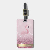 Modern rosa Flamingo Glitzer Bokeh - Personalisier Gepäckanhänger (Vorderseite vertikal)