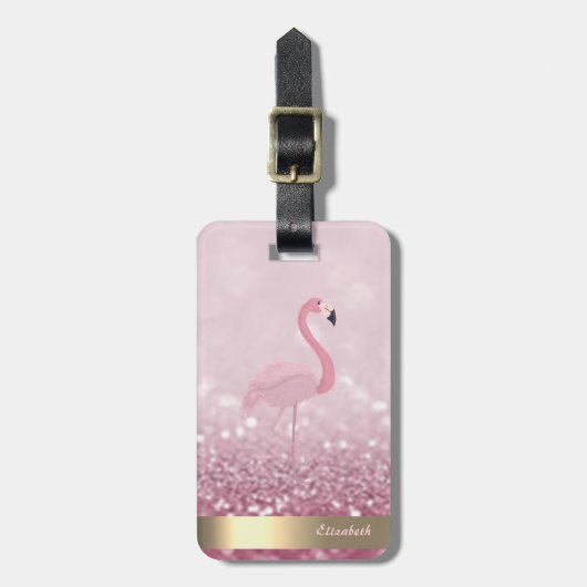 Modern rosa Flamingo Glitzer Bokeh - Personalisier Gepäckanhänger (Vorderseite vertikal)