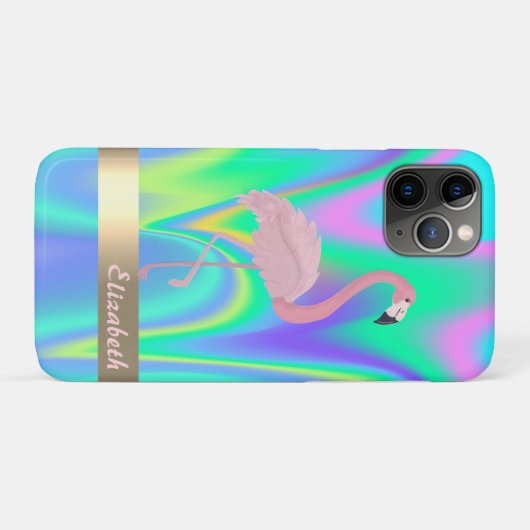 Modern rosa Flamingo Holographic - Personalisiert Case-Mate iPhone Hülle (Rückseite (Horizontal))