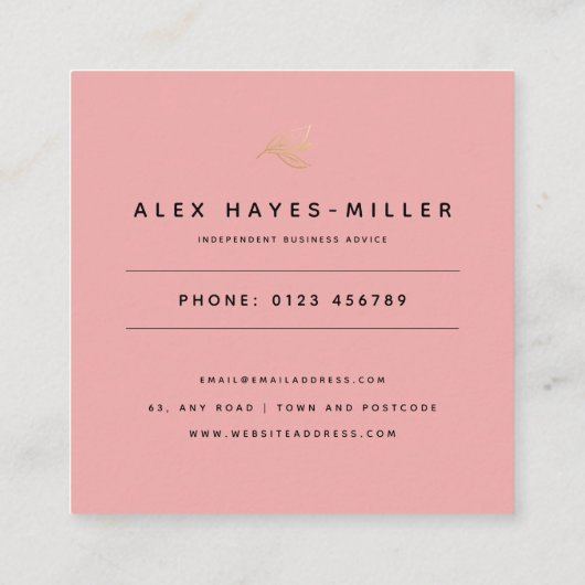 Modern rosa Flamingo Minimalistisch Quadratische Visitenkarte (Rückseite)