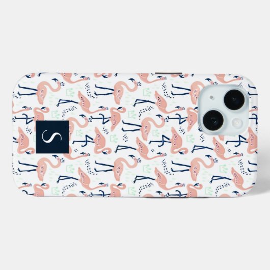 Modern rosa Flamingos Monogram Case-Mate iPhone Hülle (Rückseite (Horizontal))