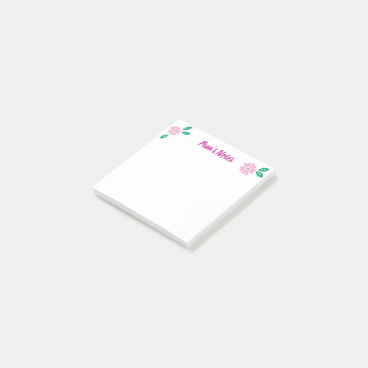 Modern rosa Floral Post-it Klebezettel (angewinkelt)