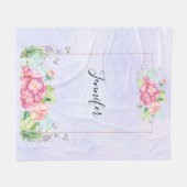 Modern rosa, florale Rahmenfarben Fleecedecke (Vorderseite (Horizontal))