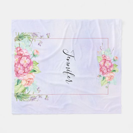 Modern rosa, florale Rahmenfarben Fleecedecke (Vorderseite (Horizontal))