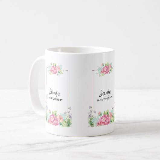 Modern rosa, florale Rahmenfarben Kaffeetasse (Vorderseite Links)