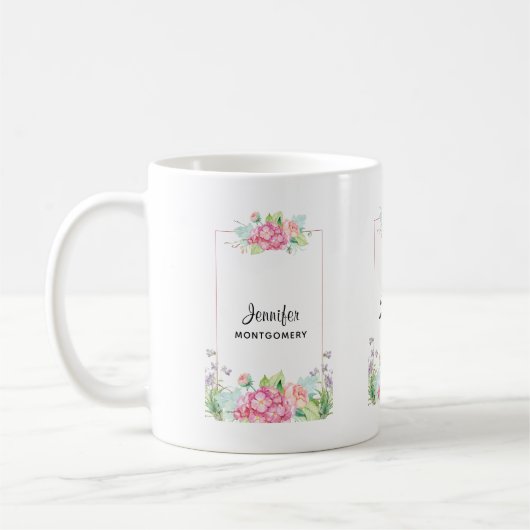 Modern rosa, florale Rahmenfarben Kaffeetasse (Links)