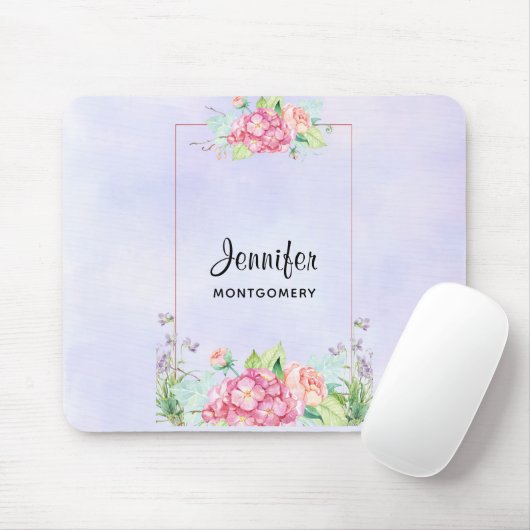 Modern rosa, florale Rahmenfarben Mousepad (Mit Mouse)