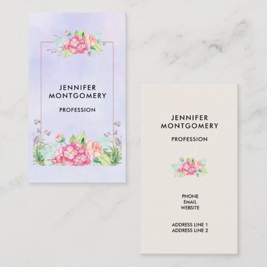 Modern rosa, florale Rahmenfarben Visitenkarte (Vorne/Hinten)
