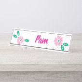 Modern rosa floraler Name Schreibtischnamensplakette (Vorderseite )