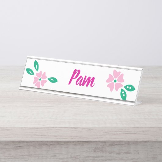 Modern rosa floraler Name Schreibtischnamensplakette (Vorderseite )