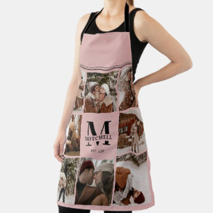 Modern rosa FotoCollage Monogramm-Geschenk Schürze