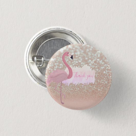 Modern rosa Funkelnd Flamingo, vielen Dank Button (Vorne & Hinten)