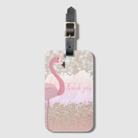 Modern rosa Funkelnd Flamingo, vielen Dank Gepäckanhänger (Vorderseite Vertikal)