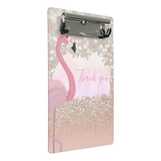 Modern rosa Funkelnd Flamingo, vielen Dank Mini Klemmbrett (Schrägansicht)