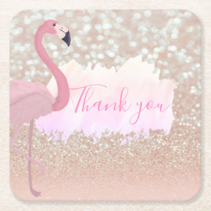 Modern rosa Funkelnd Flamingo, vielen Dank Rechteckiger Pappuntersetzer