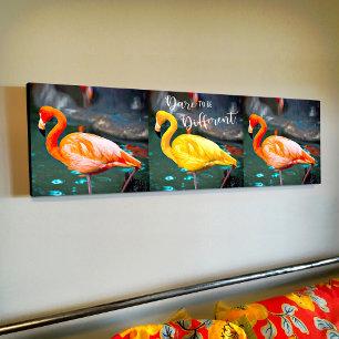 Modern rosa Gelb Flamingos Trio Foto Dare Quote Leinwanddruck