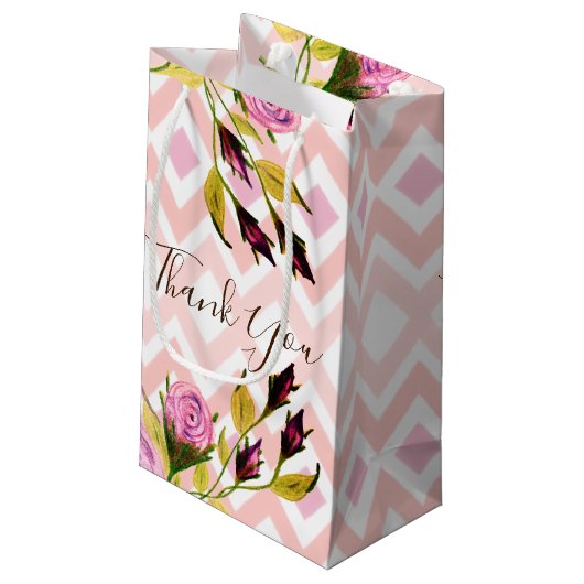 Modern rosa Gemustert Kleine Geschenktüte (Rückseite Schrägansicht)