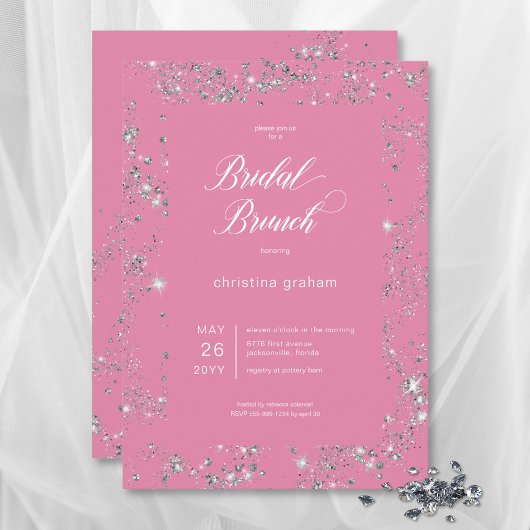 Modern rosa Glam Diamond Frame Bridal Brunch Einladung