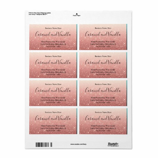 Modern rosa Glitzer Candles Label (Vorne)